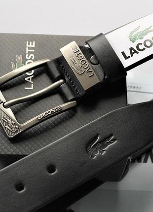 Мужской кожаный ремень lacoste +коробка в подарок!