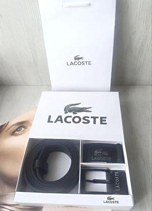 Чоловічий подарунковий набір ремінь + дві пряжки lacoste black