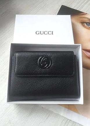 Жіночий чорний шкіряний гаманець gucci lux