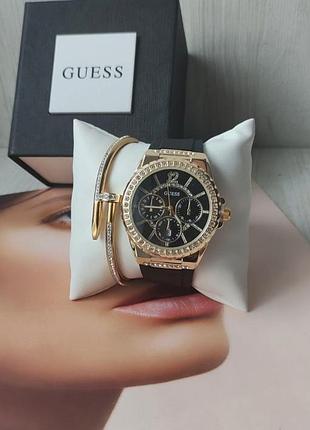 Жіночий годинник guess +браслет black/gold