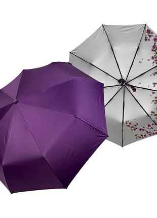 Женский полуавтоматическая зонт на 9 спиц от toprain с рисунком сакуры внутри, фиолетовый, 04481-3