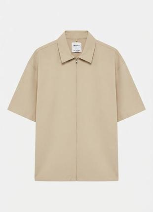 Мужская бежевая рубашка на молнии bershka / оверсайз тенниска куртка бомбер