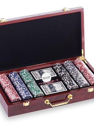 Набір для покеру в дерев'яному кейсі poker game set w300n 300 фішок