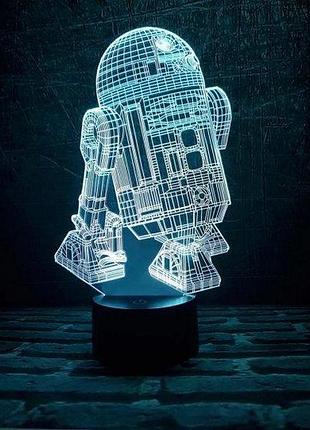 3d ночник "r2d2" (увеличенное изображение) + пульт ду + сетевой адаптер + батарейки (3ааа) 3dtoyslamp