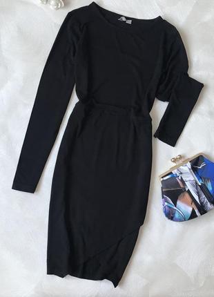 Чёрное облегающее платье asos трикотажное вискоза рукава
