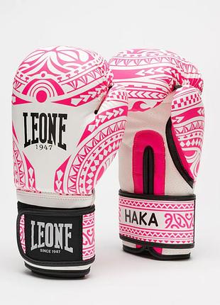 Боксерські рукавиці leone gn329 haka white/pink 10 унцій