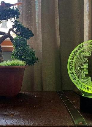 3d нічник "bitcoin" (волічне зображення) + пульт дк + мережевий адаптер + батарейки (3ааа) 3dtoyslamp