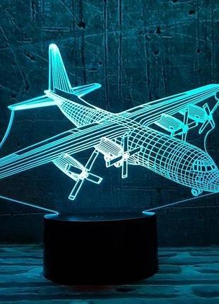 3d нічник "самолет 4" (волічне зображення) + пульт дк + мережевий адаптер + батарейки (3ааа) 3dtoyslamp