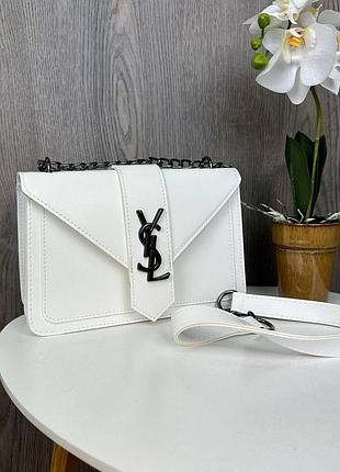 Жіноча міні сумочка клатч на плече з ланцюжком, маленька сумка ysl білий з нікелем