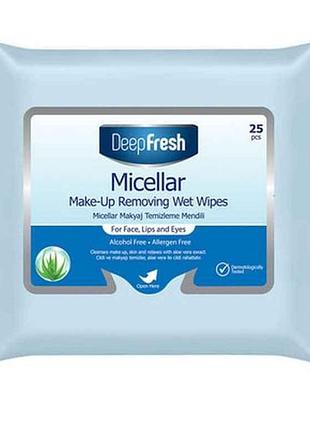Вологі серветки для зняття макіяжу 25шт з міцелярною водою тм deep fresh
