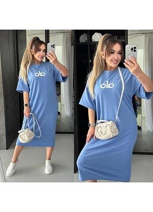 Сукня-туніка вільного крою. у стилі oversize. тканина двонитка., модель 208, блакитний