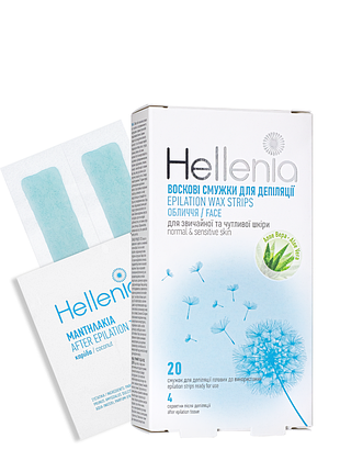 Восковые полоски для депиляции лица с алоэ вера hellenia face 20+4