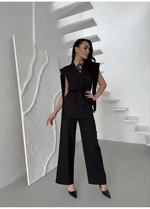 Трендовий костюм в фасоні oversize (жакет та штани палаццо), модель 483, чорний