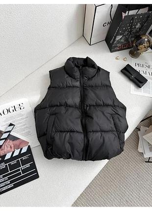 Жіноча утеплена жилетка oversize. плащівка. еко пух, модель 8847, черный