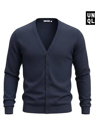 Оригинальный мужской шерстяной кардиган uniqlo 100% wool размер l л темно синий блейзер юникло джемпер свитер из шерсти а1