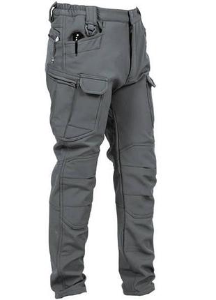 Брюки утепленные на флисе софт шёл soft shell серые