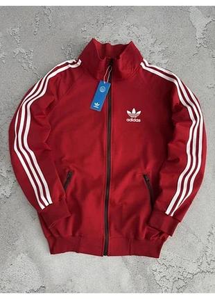Олімпійка чоловіча adidas з лампасами на блискавці, модель ель, красный