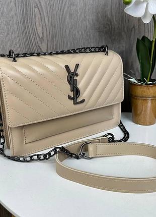 Качественная женская мини сумочка на цепочке ysl, стильная сумка для девушек бежевый