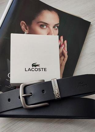 Мужской кожаный ремень lacoste +коробка в подарок!
