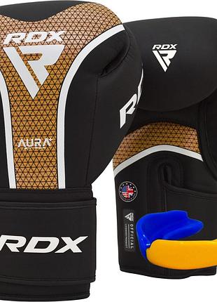 Боксерские перчатки rdx aura plus t-17 black golden 10 унций (капа в комплекте)