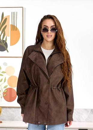 Удлиненная куртка из эко кожи, арт. 2580, коричневый