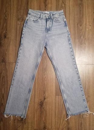 Джинсы женские прямые голубые zara, р. xs/s