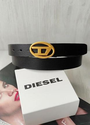 Кожаный ремень diesel black 2.7 см пряжка матовое золото