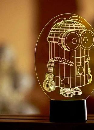 3d ночник "миньон боксер" (увеличенное изображение) + пульт ду + сетевой адаптер +батарейки (3ааа) 3dtoyslamp