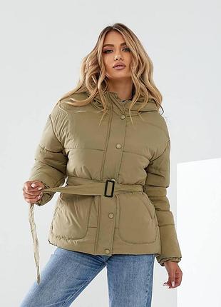 Куртка с поясом, арт. 332, оливка 10