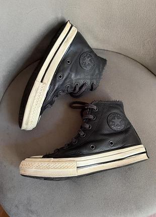 Кожаные зимние высокие кеды converse chuck 70 cozy club almost black