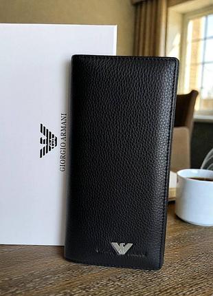 Чоловічий шкіряний гаманець клатч стиль армані чорний у коробці armani