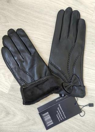 Жіночі шкіряні рукавички підкладка махра black