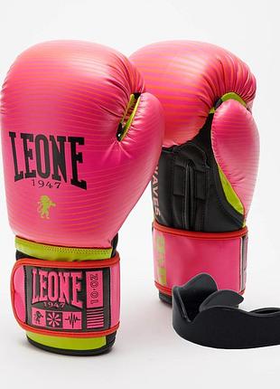 Боксерские перчатки leone gn313 waves fuxia 12 унций (капу в комплекте)
