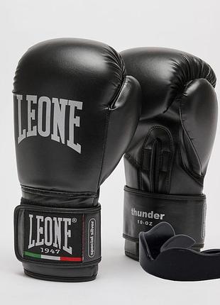 Боксерские перчатки leone gn383 thunder black 10 унций (капу в комплекте)
