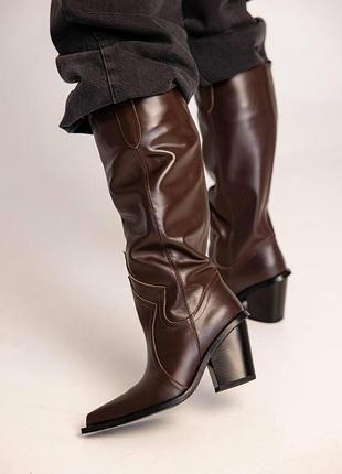 Козаки высокие кожа шоколад (байка)