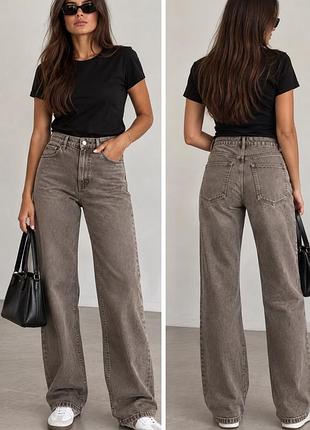 Жіночі коричневі джинси zara вільного широкого крою (палаццо) з високою посадкою та
