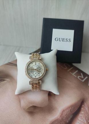 Жіночий наручний годинник guess gold&white&стрази