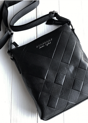 Чоловіча шкіряна сумка месенджер burberry black