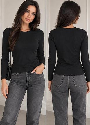 Чорний трикотажний лонгслів з бавовни й модалу zara
