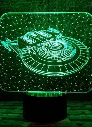 3d нічник "космічний корабель" (волічне зображення) + пульт дк + мережевий адаптер +батарейки (3 ааа) 3dtoyslamp