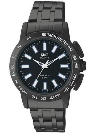 Мужские часы q&q q602j402y чёрный браслет тахиметр водозащита 50 м чёрный циферблат
