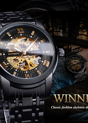 Чоловічий наручний механічний годинник winner skeleton gmt1193, віннер скелетон