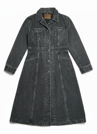 Женский винтажный оригинальный конец 90х пальто guess jeans l серый в рубчик утепленное демисезонное