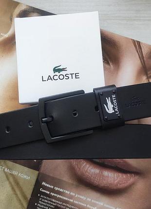 Мужской кожаный ремень lacoste с черной пряжкой +коробка в подарок!