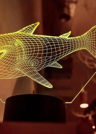3d ночник "акула" (увеличенное изображение)+ пульт ду + сетевой адаптер + батарейки (3ааа) 3dtoyslamp
