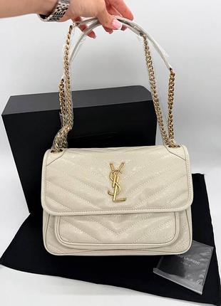 Женская сумка премиум niki vintage leather in cream / gold