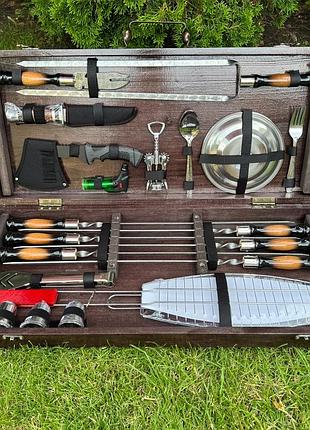 Подарунковий набір для пікніка grill master ручної роботи (шампура та аксесуари).