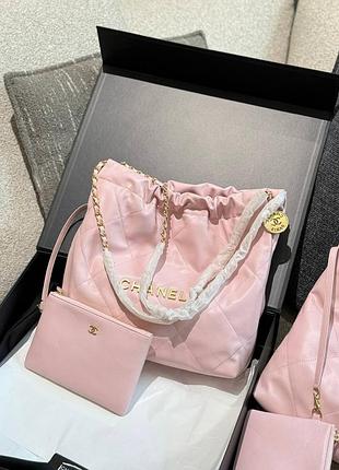 Женская сумка премиум 22 bag calfskin pink / gold