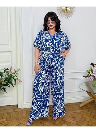 Неймовірний костюм для спекотного літа. блуза oversize та штани палаццо., модель 871, синий