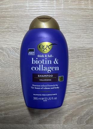 Безсульфатний шампунь ogx thick & full + biotin & collagen, 385 мл